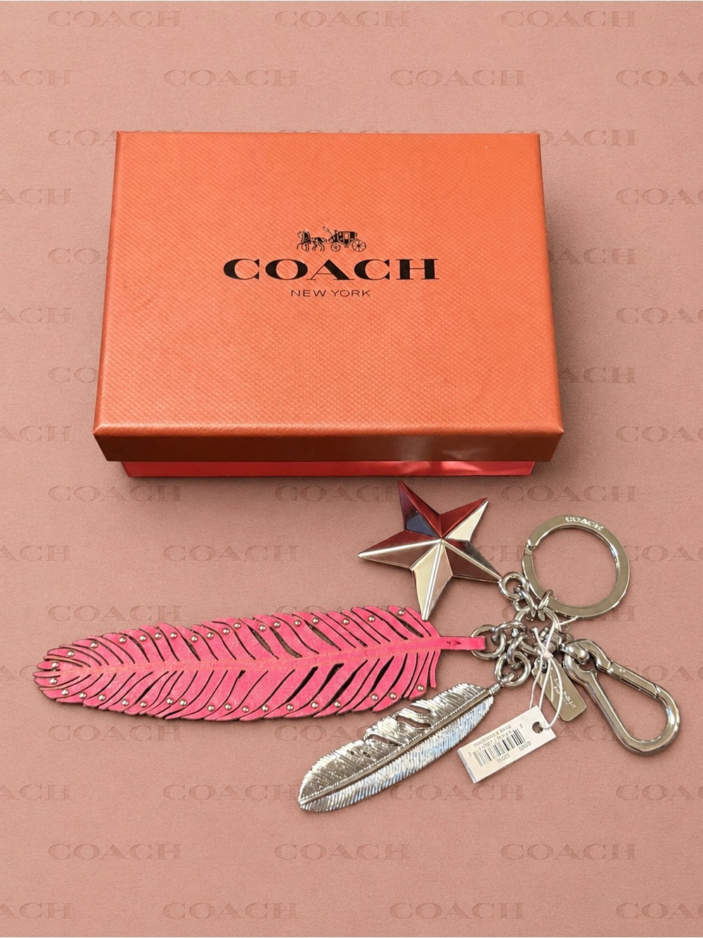 Coach Pink Leather Feather Bag Charm / Keychain